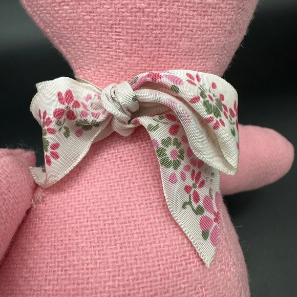 Handmade Pink Stuffed Bunny Rabbit Plush Animal Kitschy Cottage Vintage Floral - Picture 6 of 8